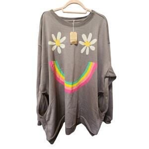 Natural Life Oversized Pocket Sweatshirt Rainbow Flower Happy XXX-large NWT
